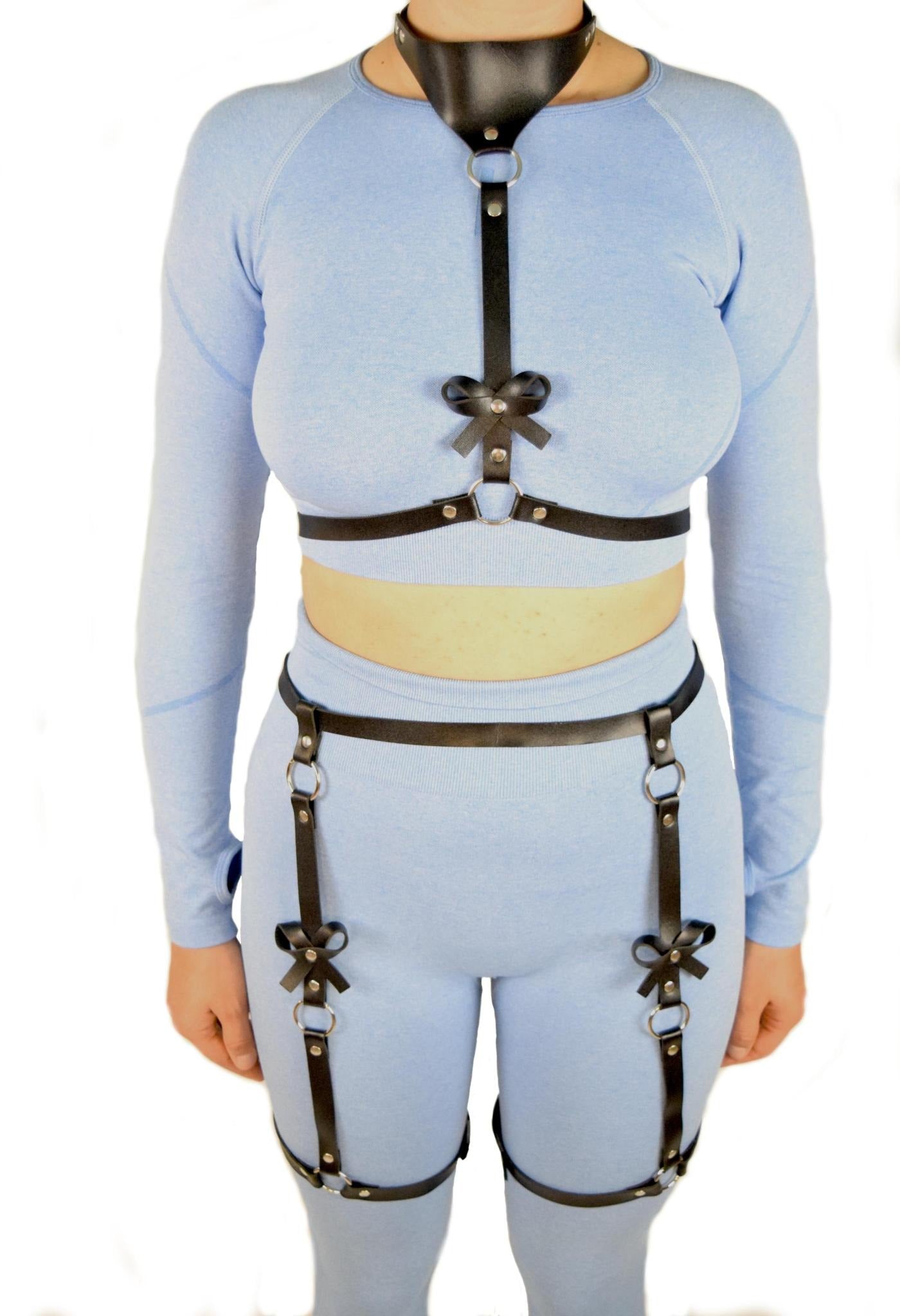 Faux leather harness lingerie black