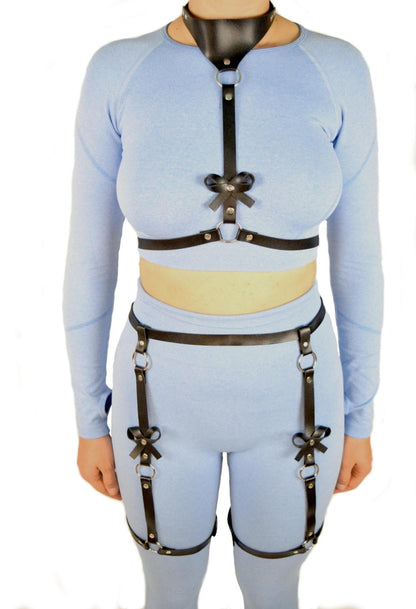 Faux leather harness lingerie black