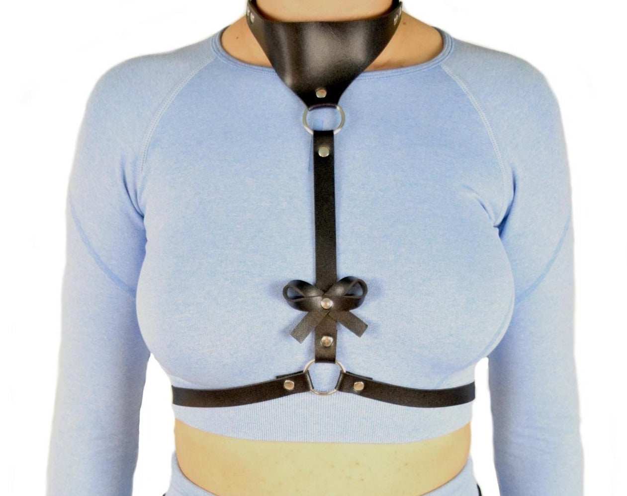 Faux leather harness lingerie black