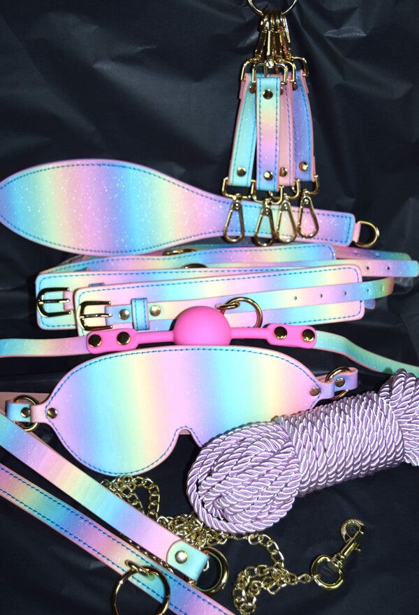set für bondage rainbow pastell glitter