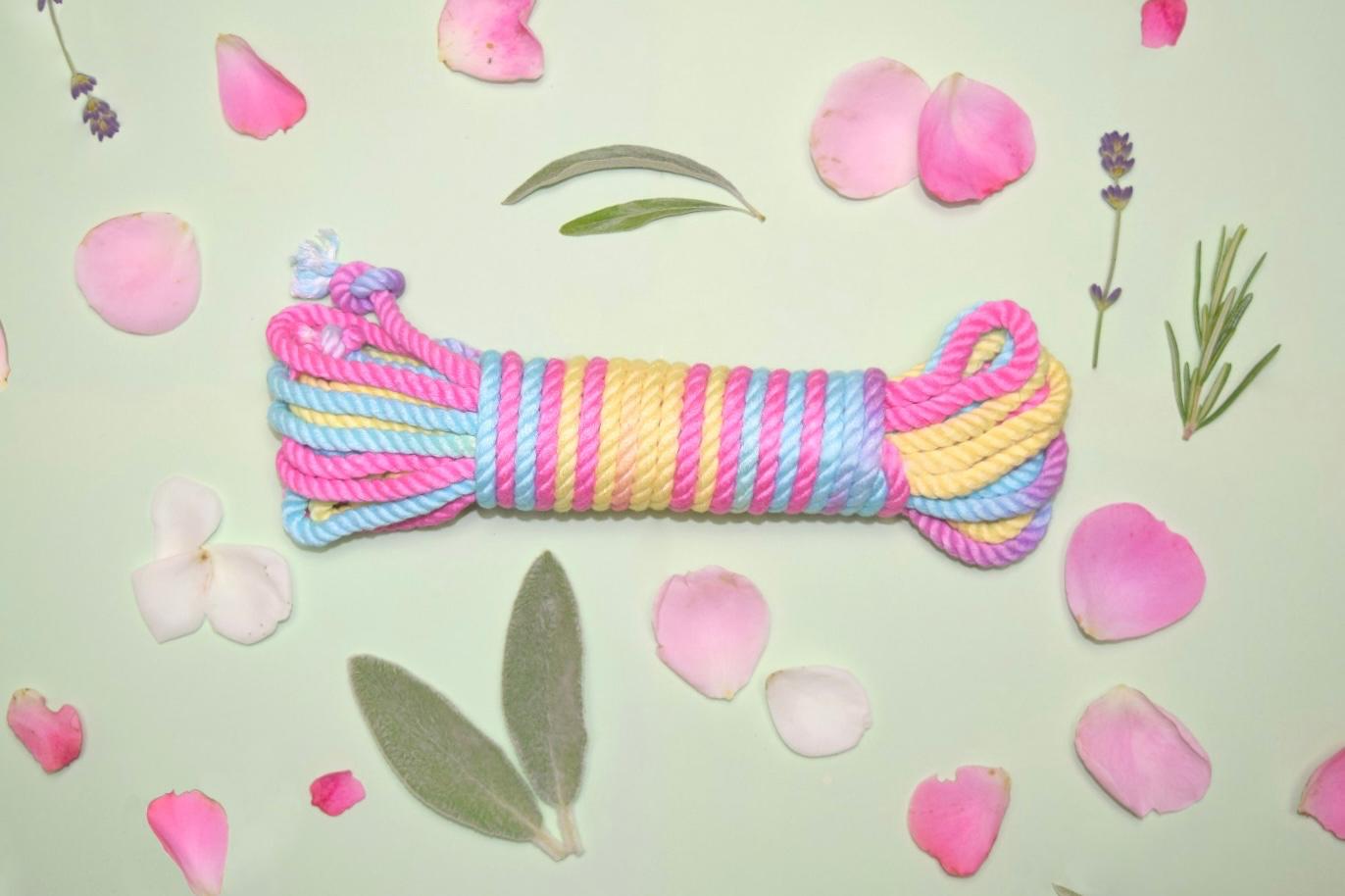 rainbow bondage rope from bamboo silk - pastel