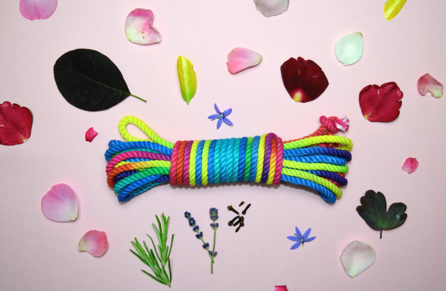 rainbow bondage shibari rope from bamboo silk - regenbogen bondageseil shibari